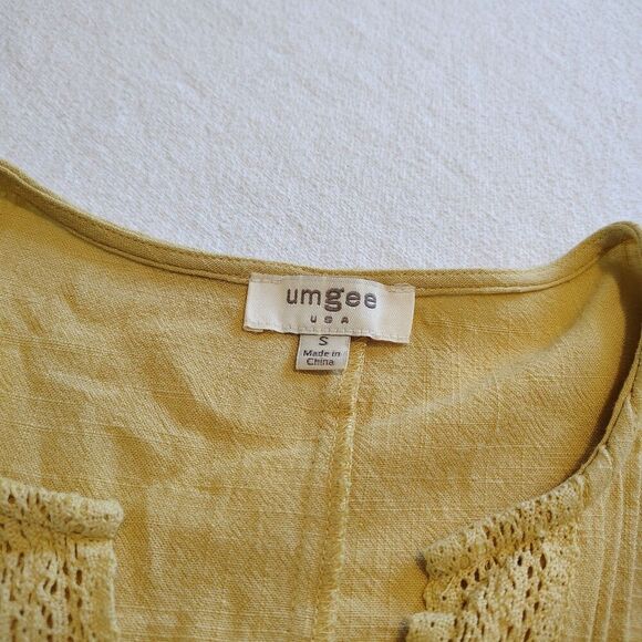 UMGEE Blouse Top Yellow Linen Blend Cottagecore Boho Peasant Lagenlook Small - Picture 6 of 7